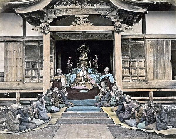 Religious ceremony, Buddhist priests, Japan, circa 1880s