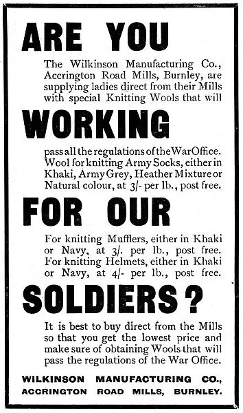 Wilkinson Manufacturing Co knitting wools for WW1 comforts