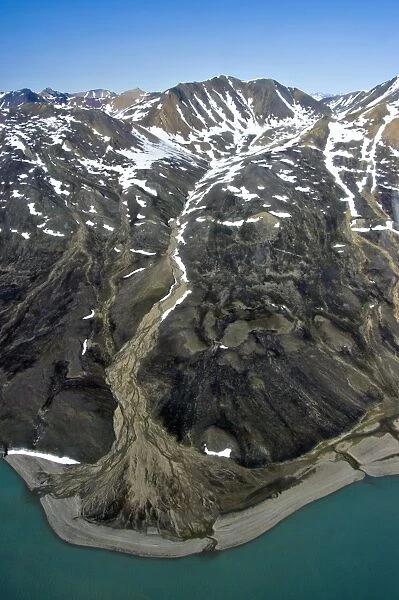 Arctic stream and delta, aerial view