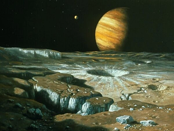 Artists impression of Jupiter over Europa