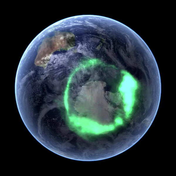 Aurora over Antarctica, satellite image