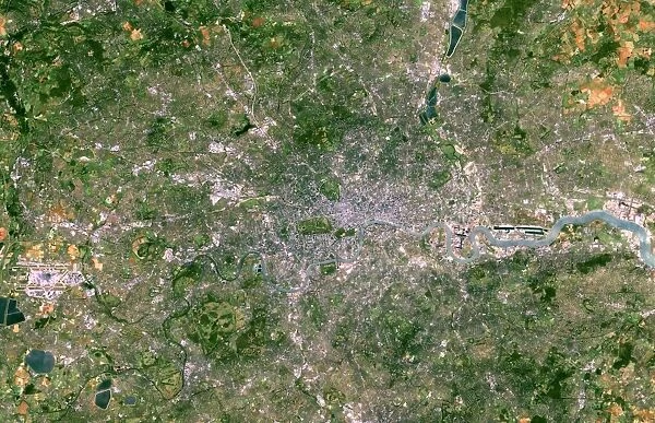 London. Coloured satellite image of the city of London, in south-eastern England