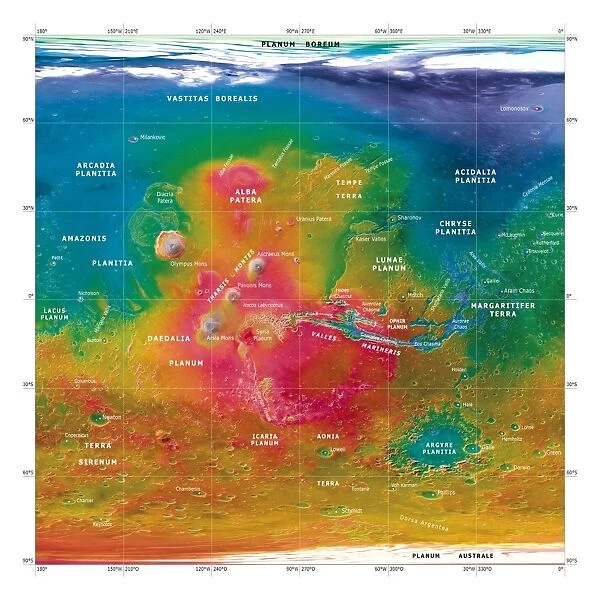 Mars topographical map, satellite image