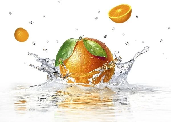 Orange splashing into water, artwork F007  /  8277
