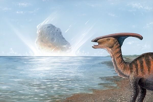 Parasaurolophus dinosaur and asteroid
