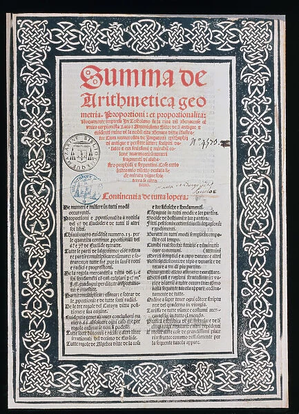 Title pages of Pacciolis Summa de Arithmetica