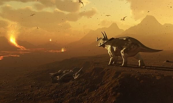 Triceratops and volcanic landscape F007  /  8551