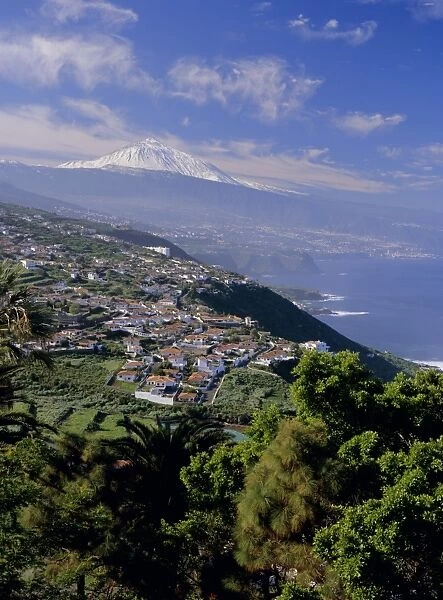 Aerial view including Mount Teide and Atlantic coast