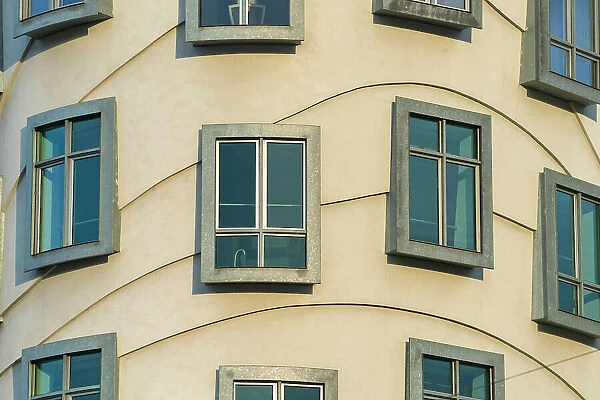 Detail of windows of Dancing House (Fred and Ginger), Prague, Bohemia, Czech Republic (Czechia), Europe