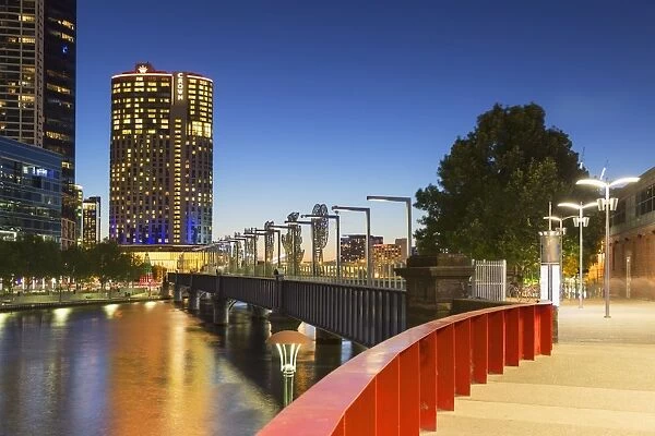 Crown Casino and Sandridge Bridge at dusk, Melbourne, Victoria, Australia