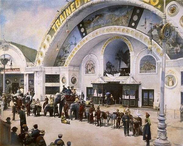 COLUMBIAN EXPOSITION, 1893. View of the midway at the Worlds Columbian Exposition at Chicago