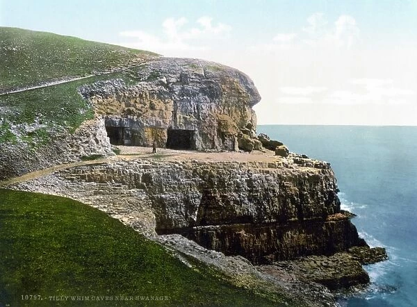 ENGLAND: TILLY WHIM CAVES. Tilly Whim Caves in Swanage, England. Photochrome, c1895