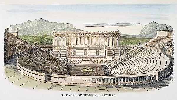 GREEK THEATRE: ENGRAVING. The ancient Greek theatre of Segesta. Engraving, 19th century