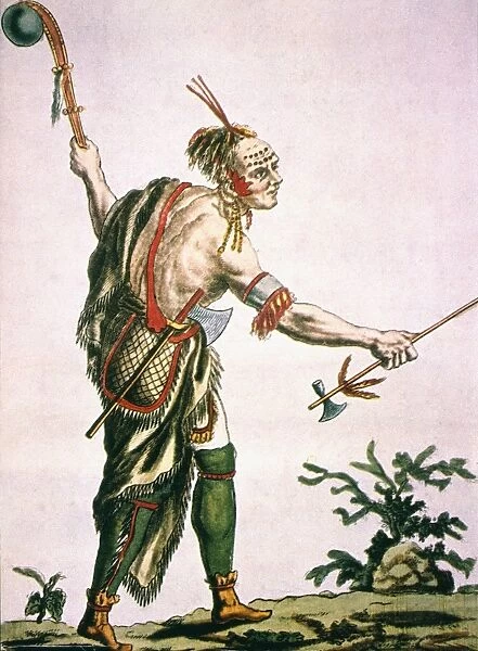 IROQUOIS WARRIOR with tomahawk and ball-club