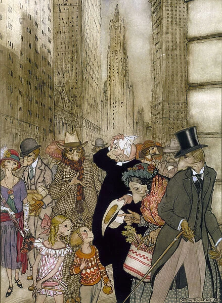 RACKHAM: CITY, 1924. Street scene in a city populated with imaginary animal-people