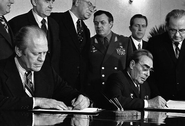 G. Ford and L. Brezhnev signing SALT treaty