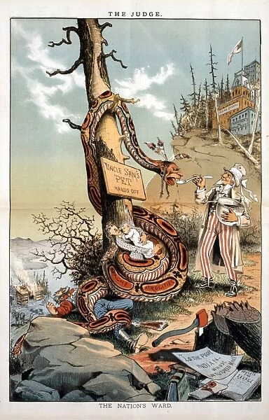 The Nations Ward : Uncle Sam feeding Government Gruel to snake with head