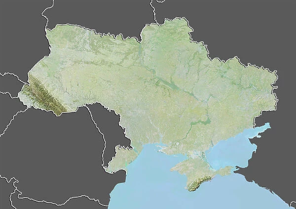 Ukraine, Relief Map with Border and Mask
