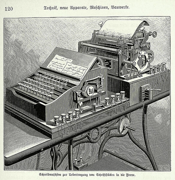 Typewriter for the transmission of writings in the distance, 1890s, 19th Century history technology