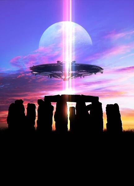 UFO over Stonehenge, illustration