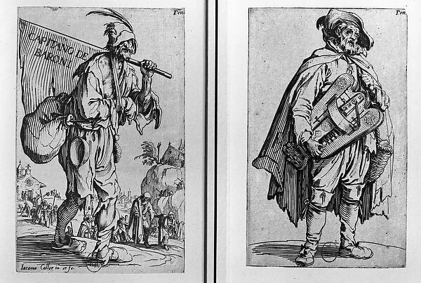 A Beggar and a Hurdy-Gurdy Player (engraving) (b  /  w photo)