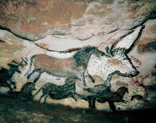 Bull, with Deer and Horse, Upper Paleolithic, from the Cave of Lascaux, France, c. 17. 000-15. 000 BC (painting)