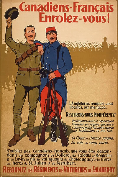 Canadiens-Francais enrolez-vous!, 1915 (colour litho)