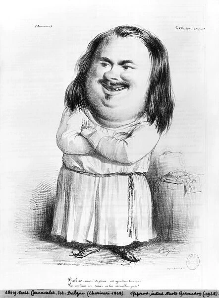 Caricature of Honore de Balzac (1799-1850) illustration from Le Charivari
