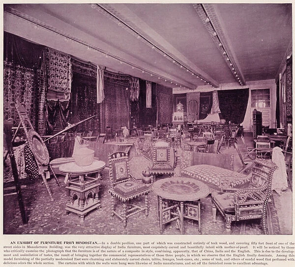 Chicago Worlds Fair, 1893: An Exhibit of Furniture from Hindostan (b  /  w photo)