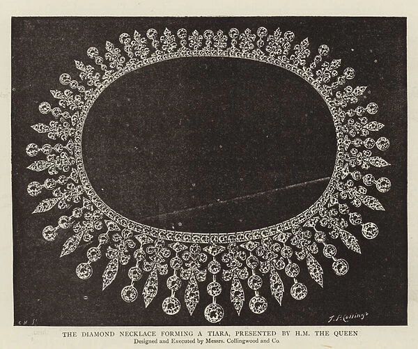 The Diamond Necklace forming a Tiara, presented by HM the Queen (b  /  w photo)