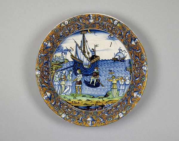 Dish with the Departure of Ceyx, c. 1500 (tin-glazed earthenware)