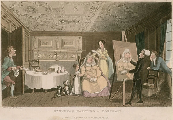 Dr Syntax painting a portrait (coloured engraving)