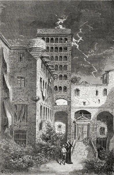 El Palacio de la Inquisicion in the 19th century, 1878 (wood engraving)