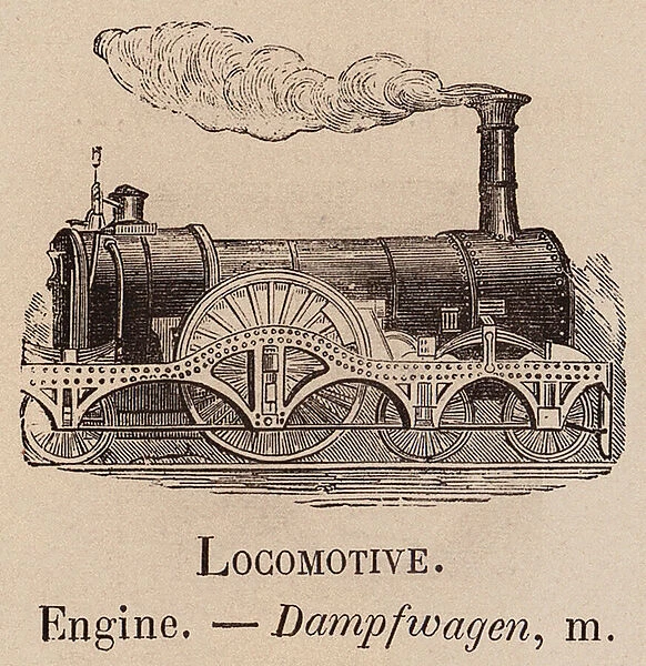 Le Vocabulaire Illustre: Locomotive; Engine; Dampfwagen (engraving)