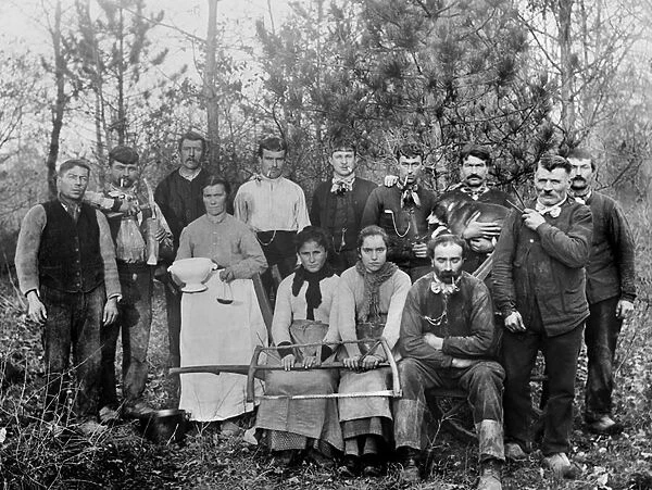 Logging camp with their family, Chaumont region, Haute Marne, circa 1880