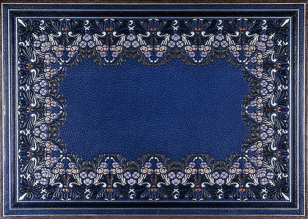 Lower book cover with floral design, 1886 (mainly blue with variously coloured morocco