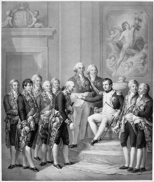 Napoleon (1769-1821) Granting the Constitution to the Duchy of Warsaw, 1843 (litho)