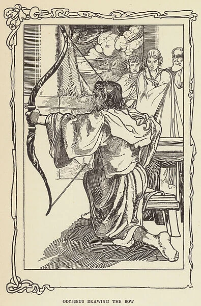 Odysseus drawing the bow (engraving)