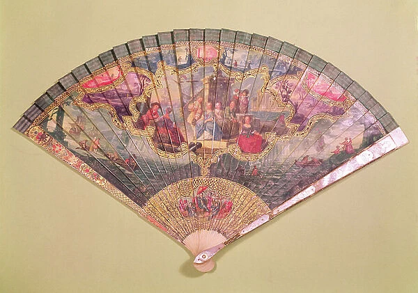 Painted fan, mid 19th century (w / c, paper & mother of pearl)