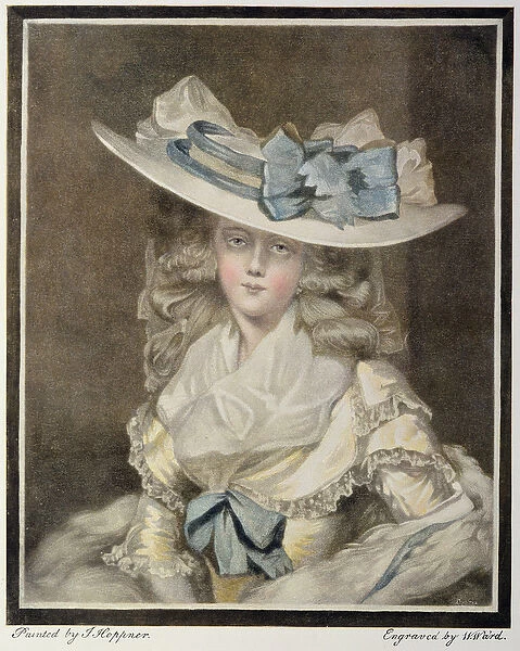 Portrait of Mrs. Benwell, engraved by W Ward (coloured engraving)