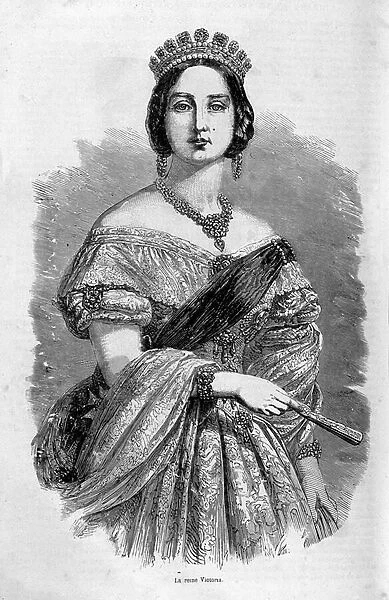Portrait of Queen Victoria young - engraving, mid-19th century
