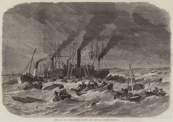 Scene on the River Thames during the Gale on Sunday, 19 March (engraving)