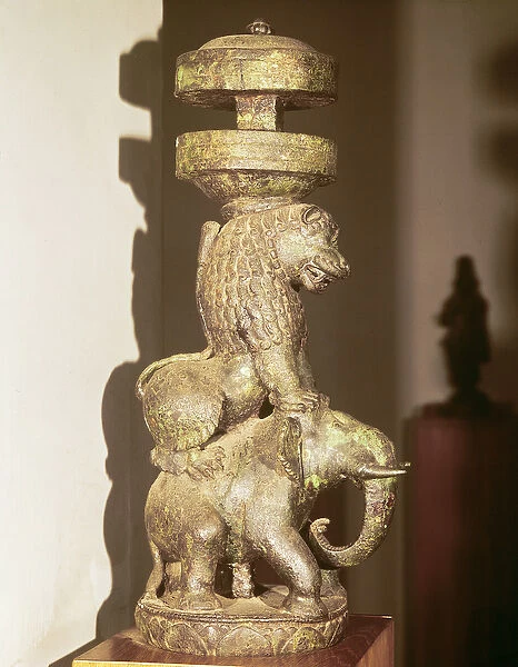 Sculpture of a lion mounted on an elephant, from Nalanda, Bihar, 9th-10th century