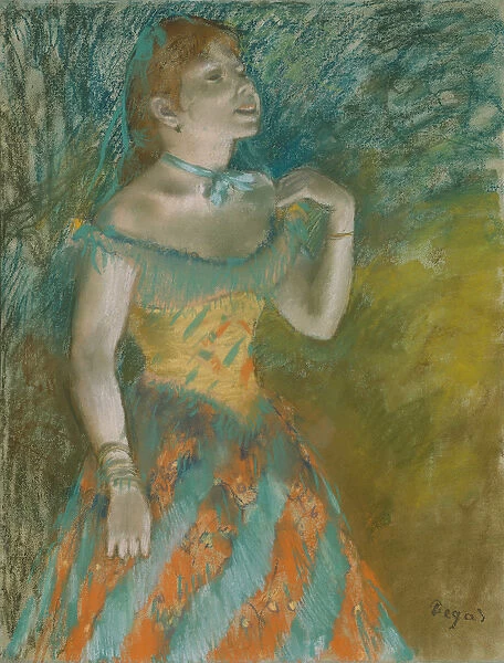 The Singer in Green, c. 1884 (pastel on light blue laid paper)
