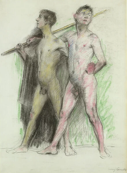 Study of two male figures (pastel on paper)