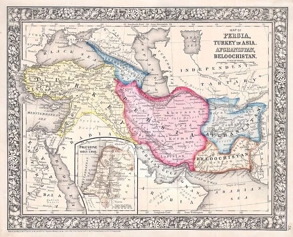 1864, Mitchell Map of Persia, Turkey and Afghanistan, Iran, Iraq, topography, cartography