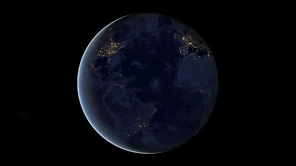 Digital composite of Earths city lights at night, centered over the Atlantic Ocean