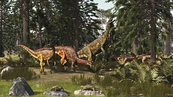 A late Triassic scene with Plateosaurus and Liliensternus dinosaurs