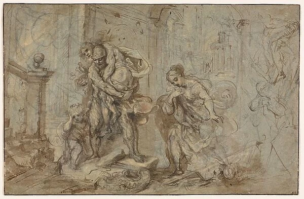 Aeneas Saving Anchises at the Fall of Troy, 1587-1588. Creator: Federico Barocci (Italian