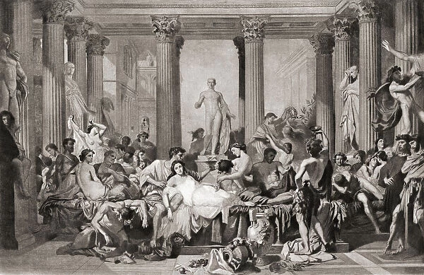 Roman orgy. After the 19th century painting titled The Romans in Their Decadence by French artist Thomas Couture